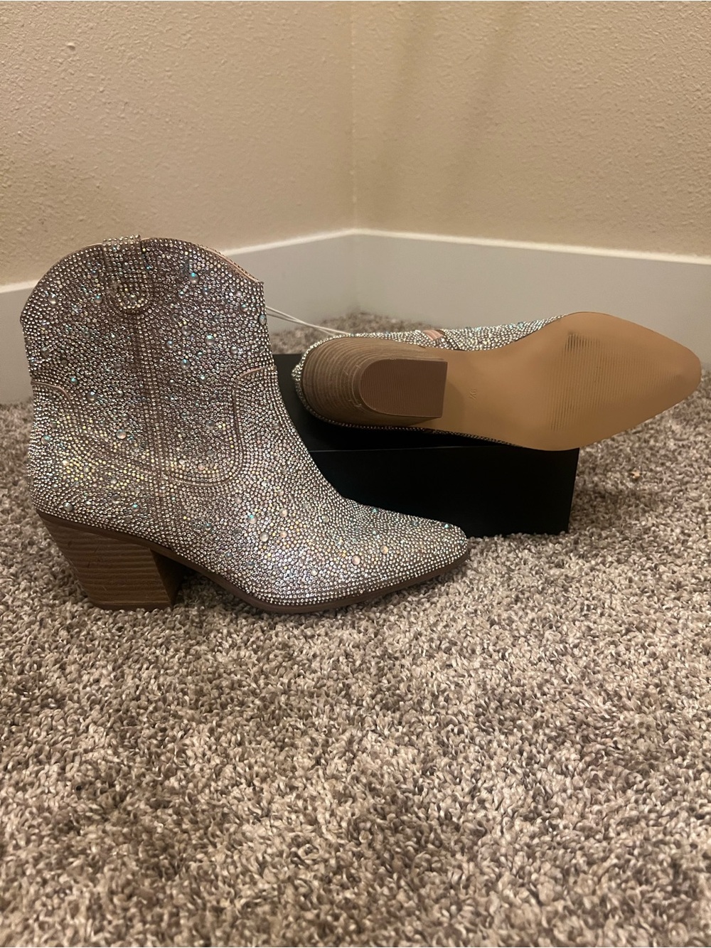 Harlow Crystal-Covered Western Bootie - Silver Glitter